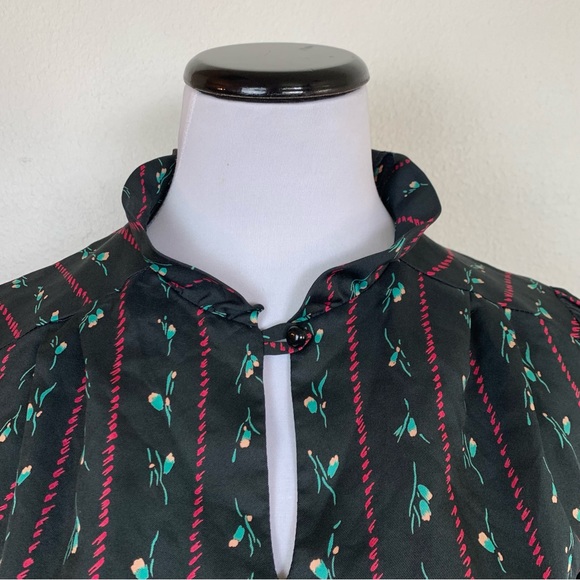 Vintage Jerrell of Texas Black Striped Micro Floral Elastic Waist MIDI Dress - Picture 4 of 12